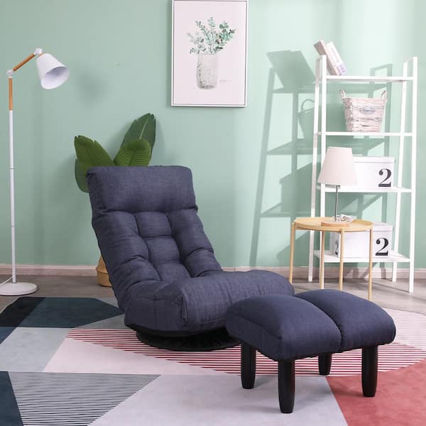 Navy Blue Linen Floor Chair Single Sofa Reclining Chair Leisure Sofa Adjustable Chair