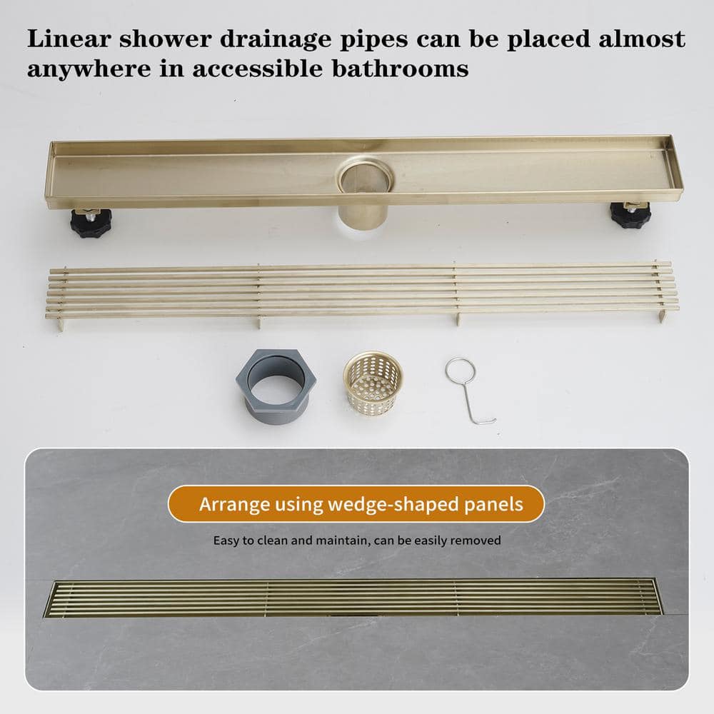 24-Inch Brushed Gold Stainless Steel Linear Shower Drain