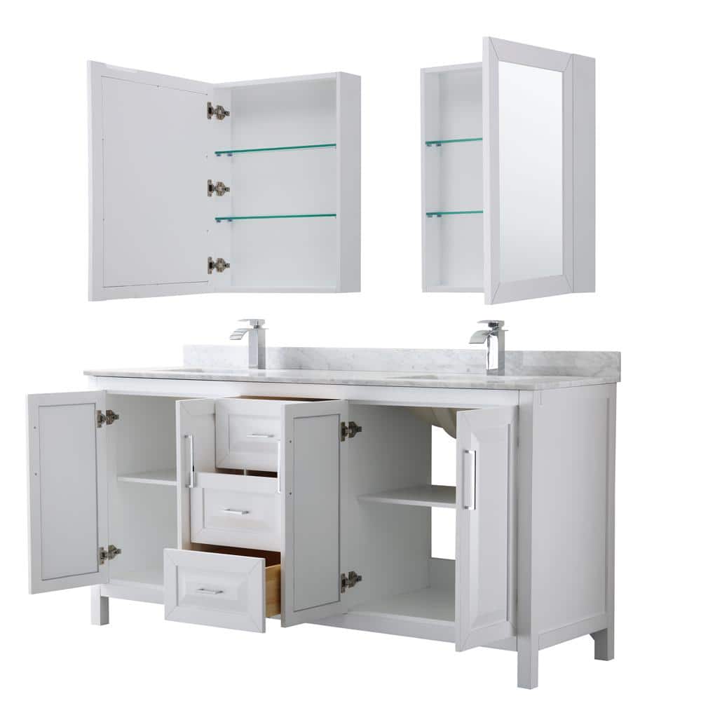 Elegant 72" White Double Vanity with Carrara Marble Top and Polished Chrome Hardware