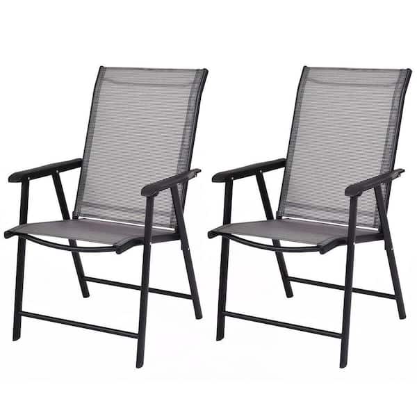 2PCS Folding Chairs Steel Frame Patio Garden Outdoor w/ Armrest & Footrest