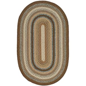 Braided Brown/Multi 3 ft. x 5 ft. Oval Border Area Rug