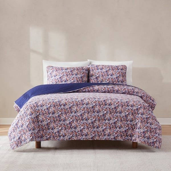 Alicia Camo Floral 3-Piece Purple Cotton Full/Queen Quilt Set
