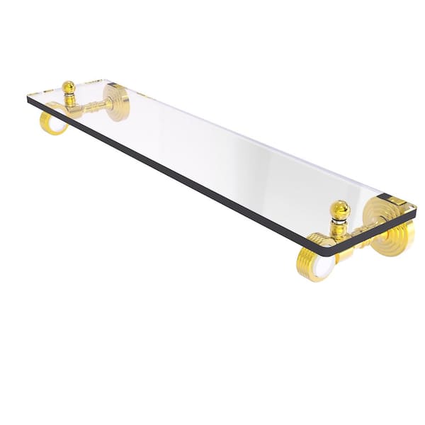 Allied Brass Pacific Grove 22 in. W 3.2 in. H x 5.1 in. D Glass Rectangular Shelf in Polished Brass with Groovy Accents