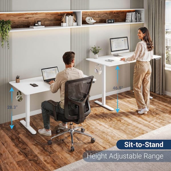 TECHNI MOBILI 47.25 in. White Electric Standing Desk with 3-Memory