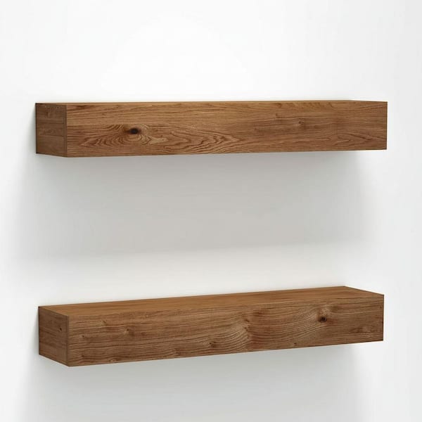 24 in. W x 5.5 in. D Walnut Floating Shelves Rustic Pine Wood Decorative Wall Shelf 2-Pack