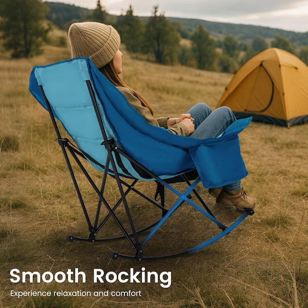 BOZTIY Oversized Rocking Camping Chair Metal Padded Camping Chair Portable  Foldable Outdoor Rocking Chair, Blue ROCKC-BLUEHD01