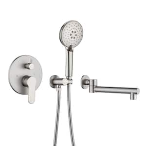 Single-Handle 3 Hole Wall Mount Roman Tub Faucet with Hand Shower in Brushed Nickel