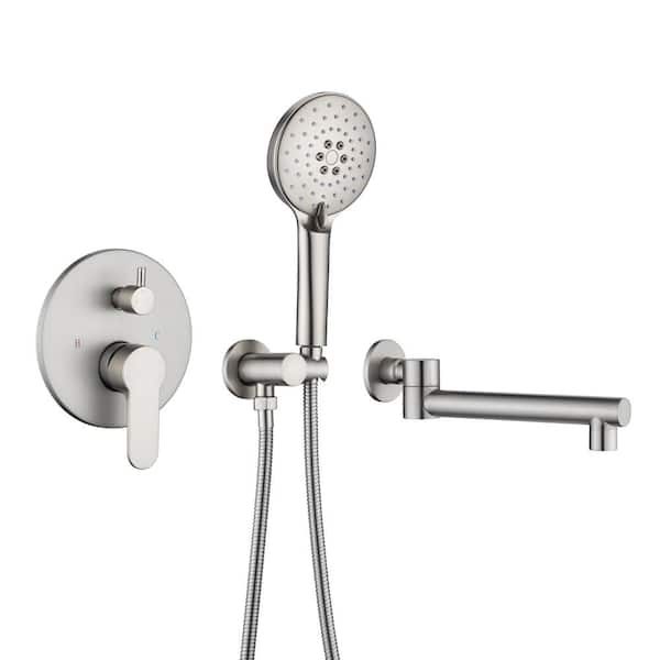Flynama Single-Handle 3 Hole Wall Mount Roman Tub Faucet with Hand Shower in Brushed Nickel