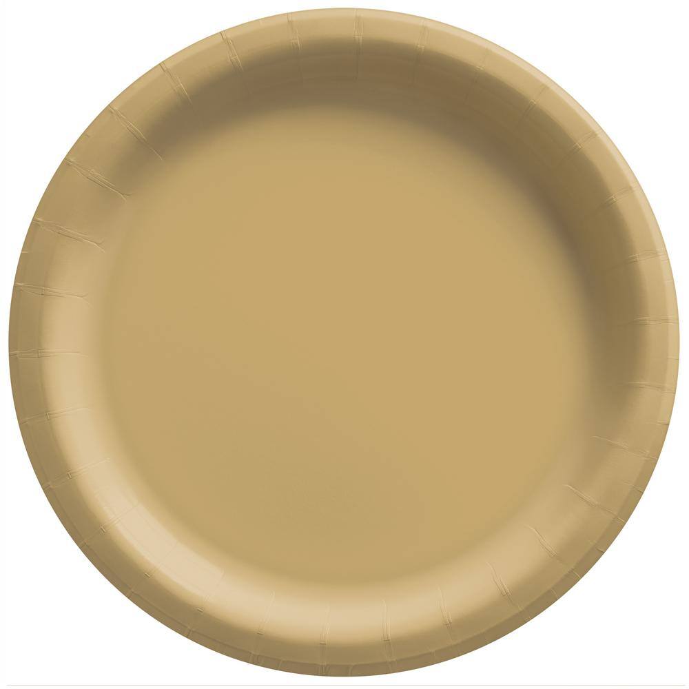 UPC 192937215036 product image for Amscan 8.5 in. x 8.5 in. Gold Round Paper Plates (150-Piece) | upcitemdb.com