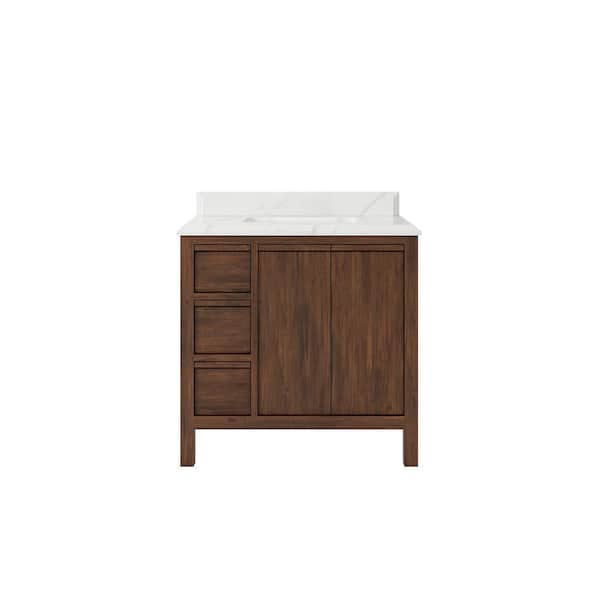 Willow Collections 36 in. W x 22 in. D x 36 in. H Single Sink Bath Vanity Center in Dark Walnut with 1.5 in. Calacatta Laza Top