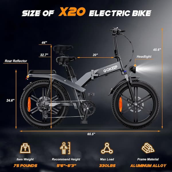 20 in. Aluminum Fat Tire Electric Bike in Gray, Full Suspension
