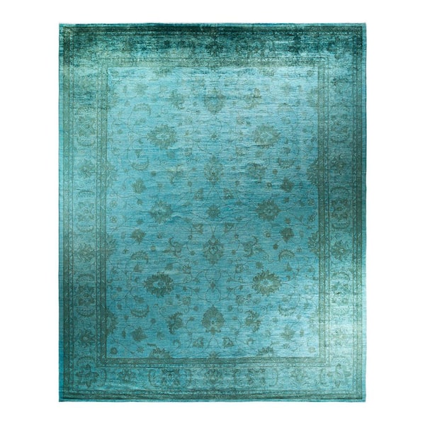 Overdyed Blue 12 ft. x 15 ft. Solid Wool Indoor Area Rug