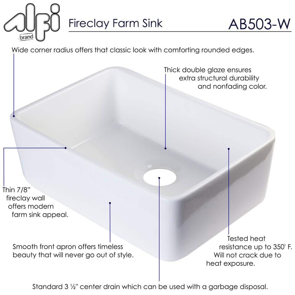 White Fireclay Single Bowl Farmhouse Apron Kitchen Sink