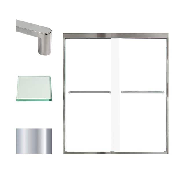 Transolid Frederick 59 in. W x 70 in. H Sliding Semi-Frameless Shower Door in Polished Chrome with Clear Glass