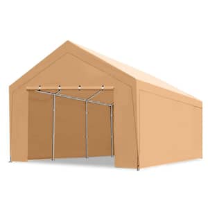 10 ft. W x 20 ft. D x 9.1 ft. H Beige Steel Enclosed Garage Carport with Removable Sidewall and Door and Sandbags
