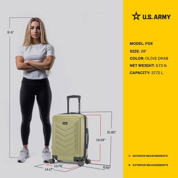 US ARMY FOX 20 in. Carry-On Suitcase Olive Drab USLFOX00S-GRN