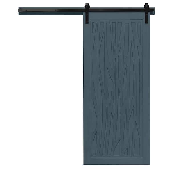 VeryCustom 42 in. x 84 in. Howl at the Moon Denim Wood Sliding Barn Door with Hardware Kit in Black