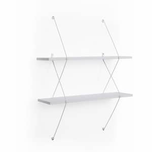 Contemporary 2-Level White Shelving System with White Wire Brackets