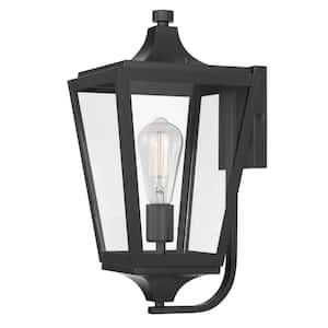 Drayton 17 in. 1-Light Matte Black Painted Outdoor Wall Lantern Sconce