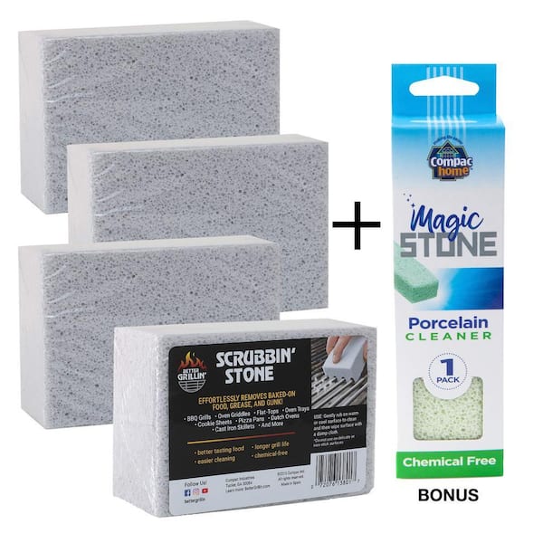 Scrubbin Stone Grill Cleaning Block with Bonus Compac Home Magic Stone Porcelain Stone (4-Pack)