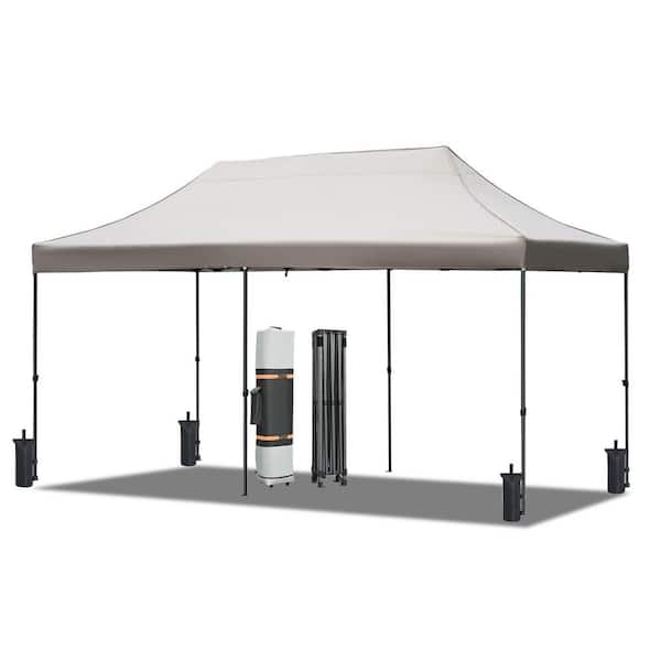 Miscool Avex 10 ft. x 20 ft. Khaki Pop-Up Outdoor Canopy Tent Heavy Duty Party Tent with Removable Sidewalls