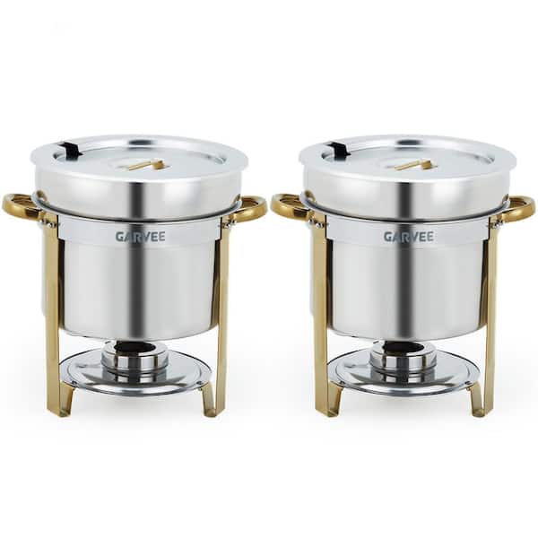 11QT Stock Pot 2 Piece Stainless Steel Round Soup Warmer with Pot Notched Lids Fuel Holders for Buffets Events Party