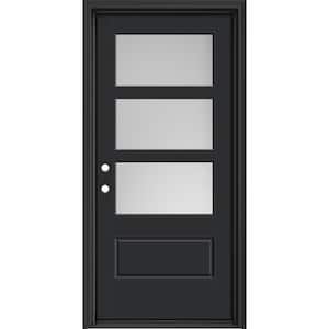 Performance Door System 36 in. x 80 in. VG 3-Lite Right-Hand Inswing Pearl Black Smooth Fiberglass Prehung Front Door
