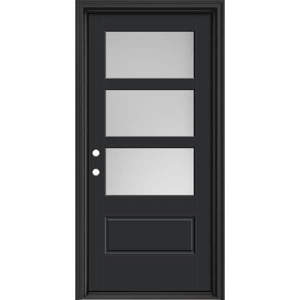Masonite Performance Door System 36 in. x 80 in. VG 3-Lite Right-Hand Inswing Pearl Black Smooth Fiberglass Prehung Front Door