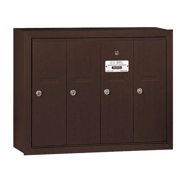 Salsbury Industries 3500 Series Bronze Surface-Mounted Private Vertical Mailbox with 4 Doors