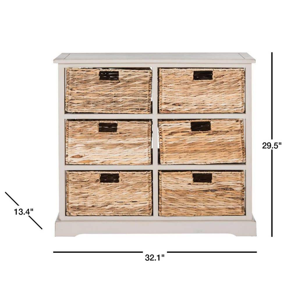 Vintage Grey Pine Wood 6-Basket Storage Chest