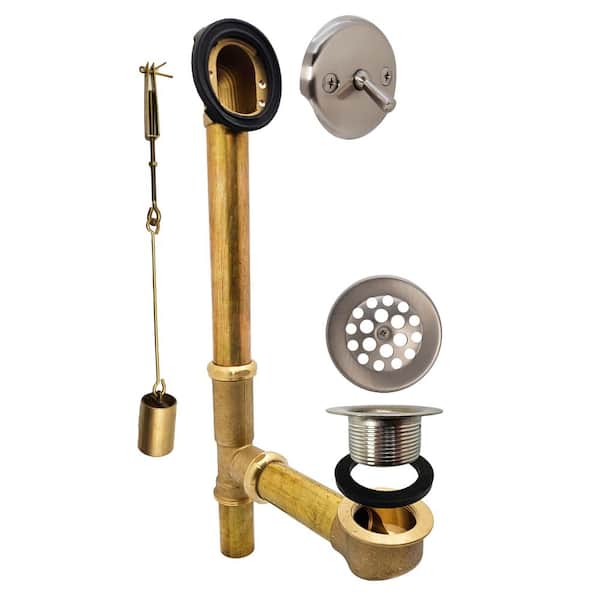 Westbrass 14 in. Bath Waste & Overflow Assembly with Trip Lever and Beehive Strainer Drain in Satin Nickel