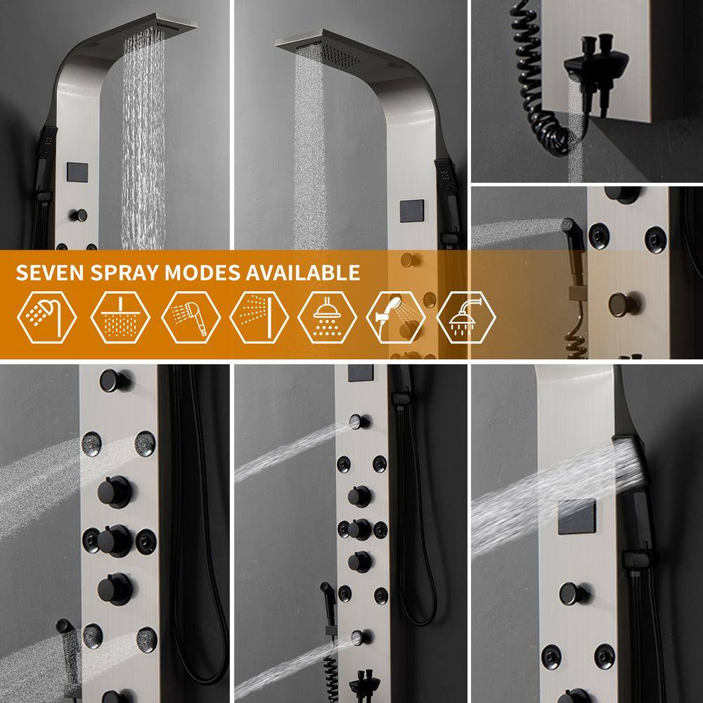 Black Nickel 8-Jet Rainfall Shower Panel System with LED Light