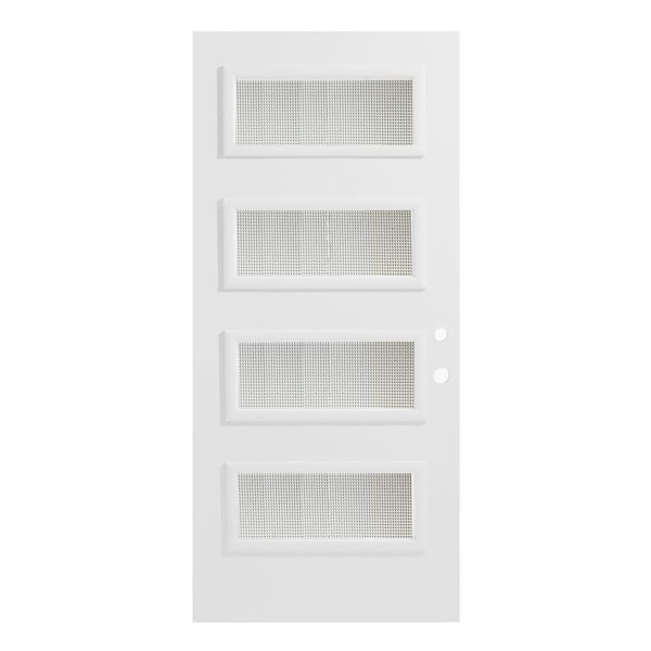 Stanley Doors 32 in. x 80 in. Lorraine Gingoshi 4 Lite Painted White Left-Hand Inswing Steel Prehung Front Door