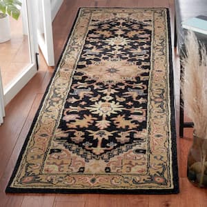 Heritage Black/Gold 2 ft. x 12 ft. Border Floral Medallion Runner Rug