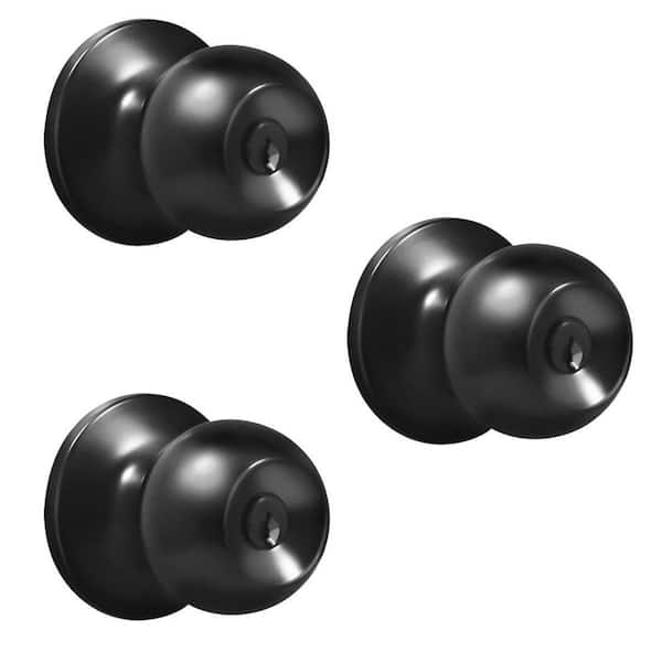 Premier Lock Matte Black Entry Door Knob with 6 KW1 Keys Keyed Alike (3-Pack)
