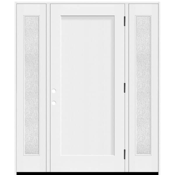 Steves & Sons Legacy 68 in. x 80 in. 1 Panel Shaker LHOS Unfinished White Fiberglass Prehung Front Door w/Rain 14 in.SLs 6-9/16 Jamb