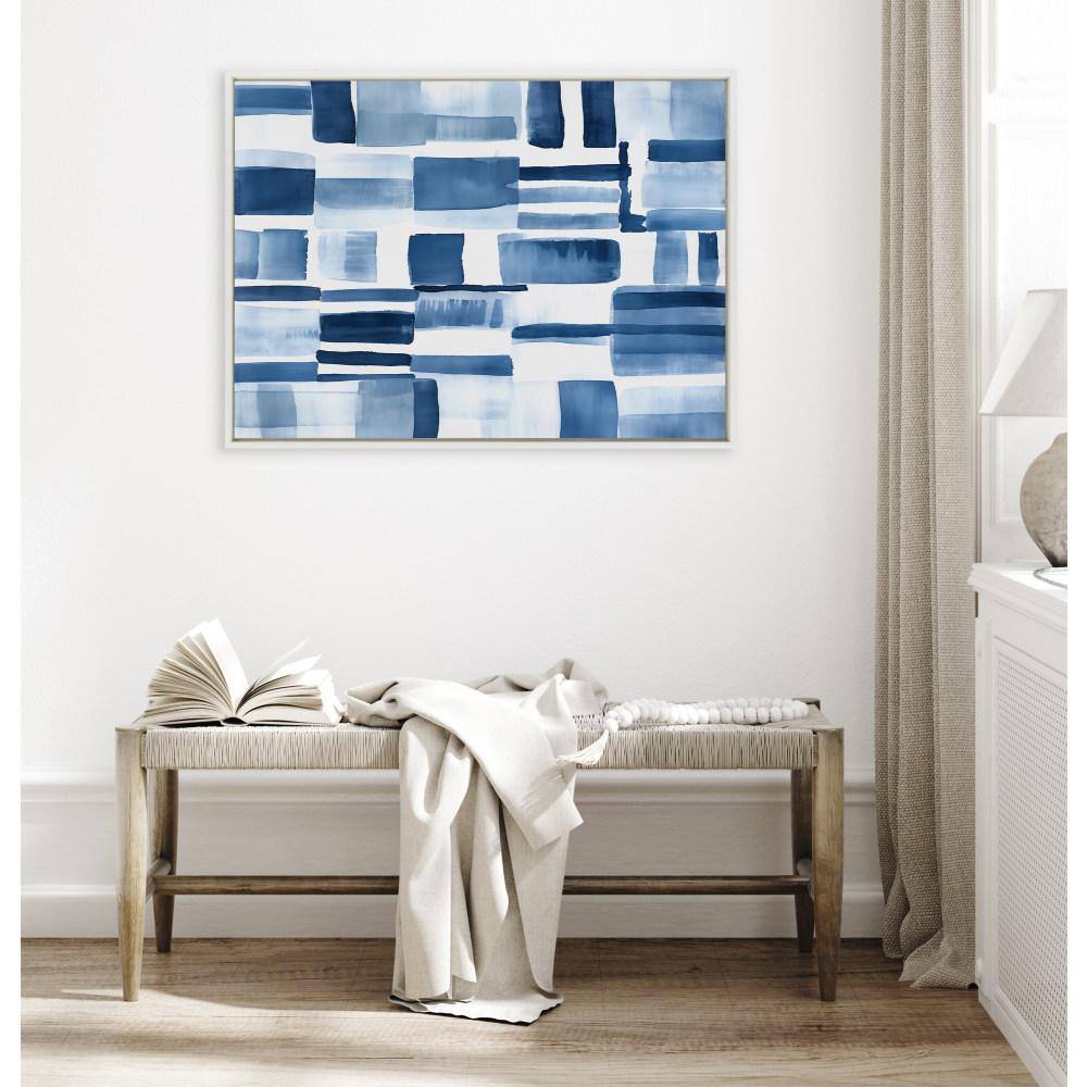 Large Blue and White Abstract Canvas Print with Frame
