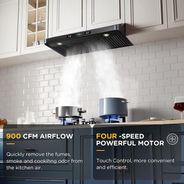 30 in. 900 CFM Ducted Under Cabinet Range Hood in Black Stainless Steel with LED Lights, 4-Speed and LCD Gesture Control
