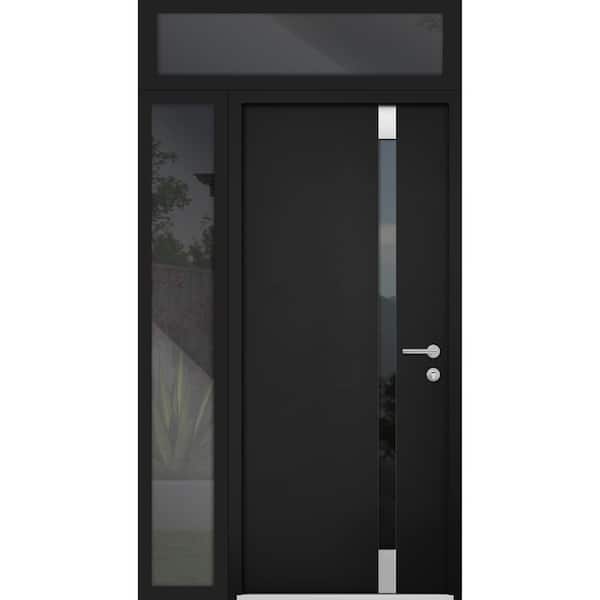 VDOMDOORS 6777 50 in. x 96 in. Left-Hand/Inswing Tinted Glass Black Enamel Steel Prehung Front Door with Hardware