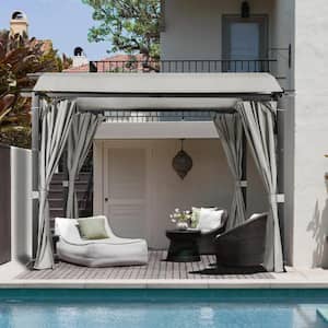11 ft. x 11 ft. Black Steel Arched Pergola with Grey Curtain and Canopy
