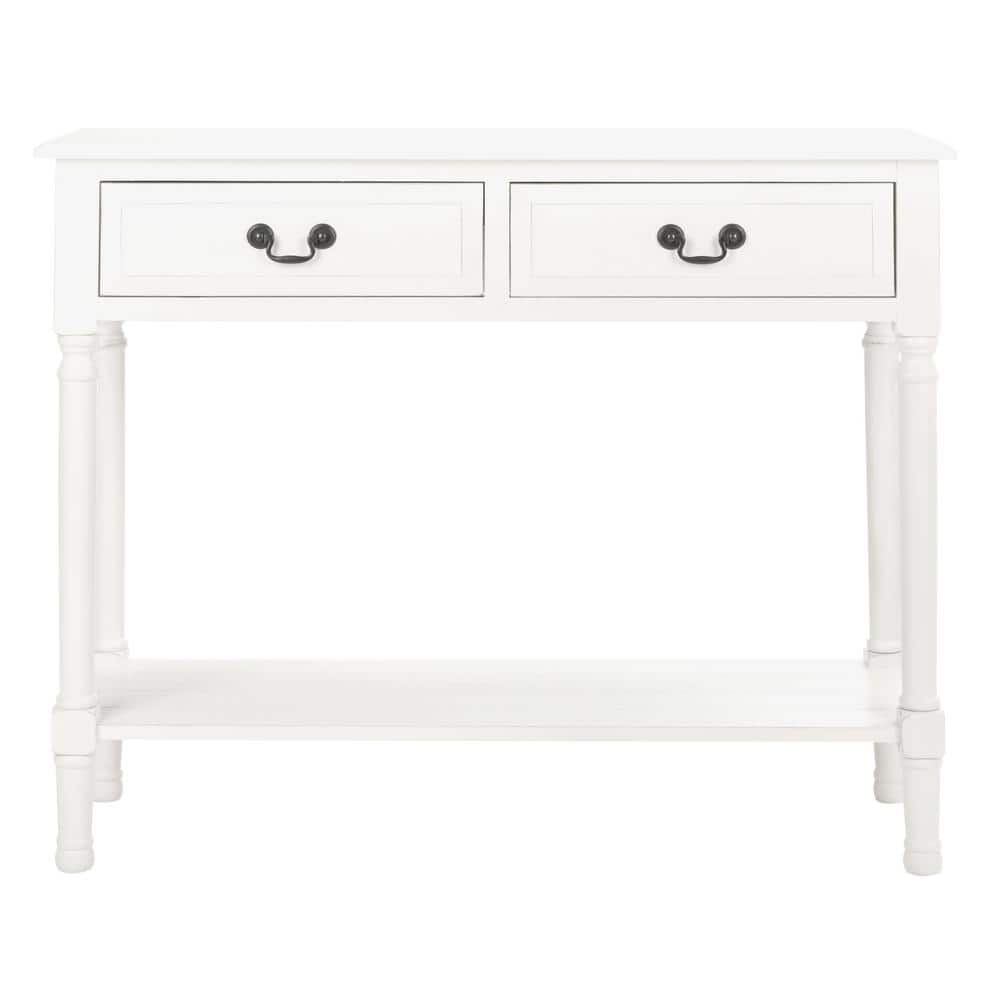 Distressed White Wood & Metal Console Table with Dual Drawers