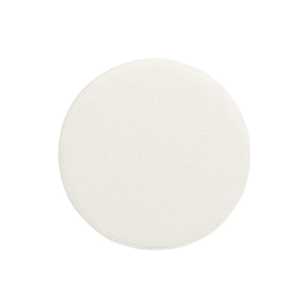 Ivory White Boucle Tufted Round Cocktail Ottoman with Storage