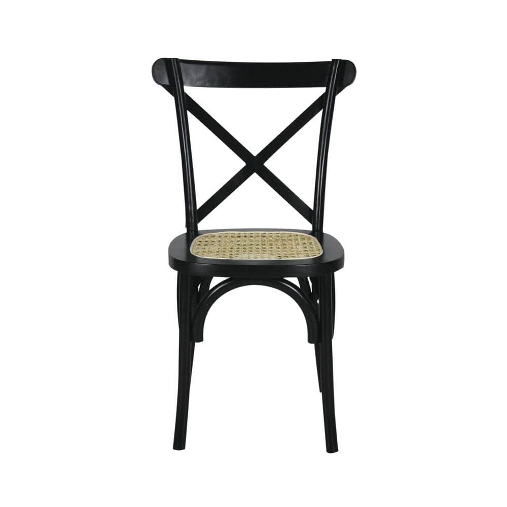 Black High Cross Back Rattan Cane Side Chair Set