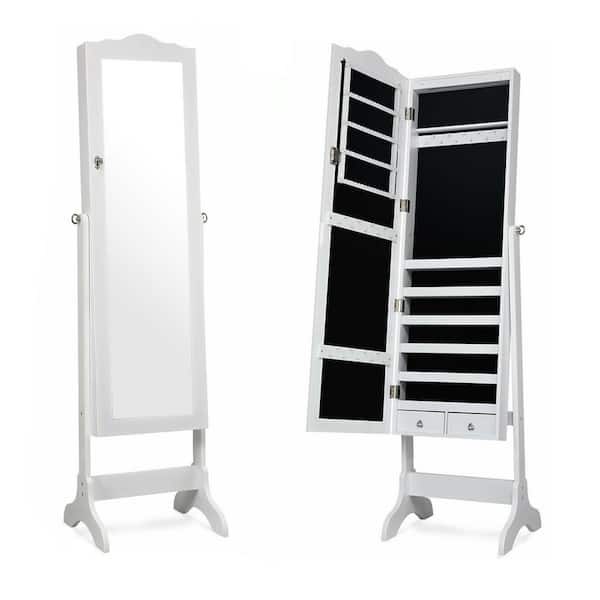 18 in. x 63 in. White MDF Board Jewelry Armoire with Full-Length Mirror and LED Lights
