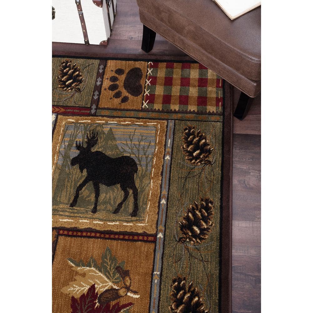 Tayse Nature Area Rug 6548 Novelty Multi-Color Bears Moose 8' 9" x 12' 3" Rectangle