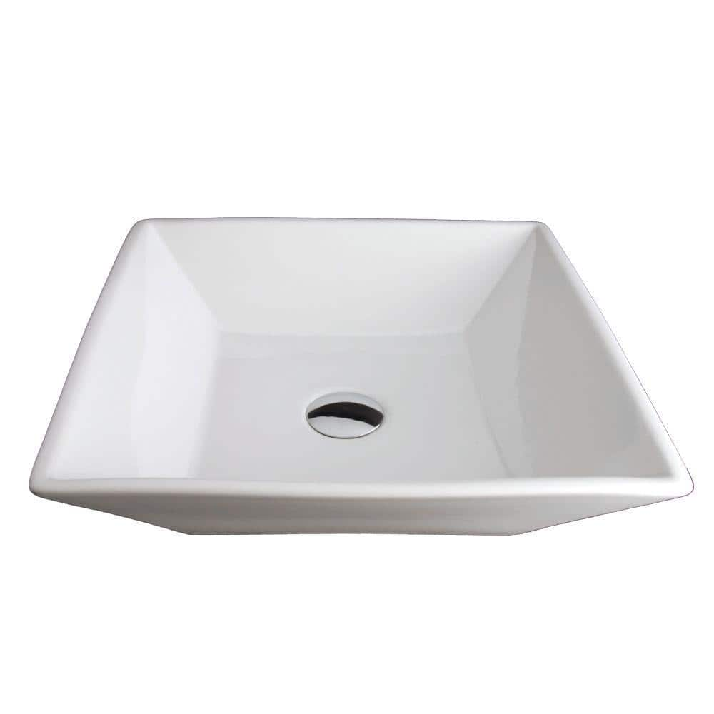 Fontaine Square Porcelain Vessel Bathroom Sink In White Fsa Pvs D827 The Home Depot