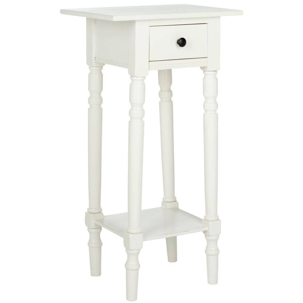 Transitional Distressed Cream Pine Wood End Table with Storage