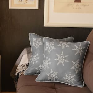 Christmas Snowflakes Decorative Throw Pillow Square 18 in. x 18 in. Gray and White for Couch, Bedding (Set of 2)