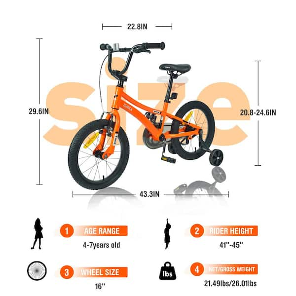 Orange bike with training wheels sale