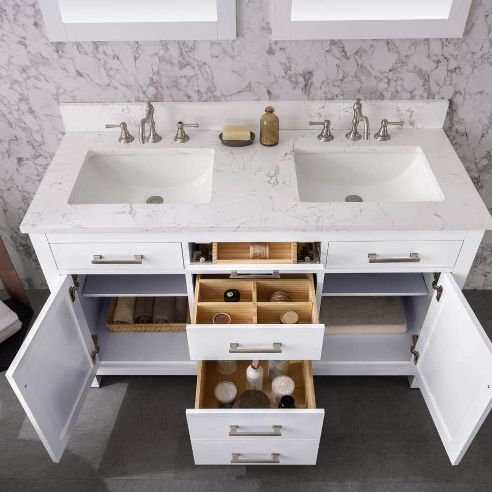 Jasper 54" White Double Freestanding Vanity with Carrara Top